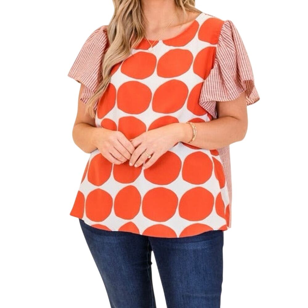 CES FEMME Contrast Polka Dot Blouse Top in Burnt Orange Size 3X New w/o Tag